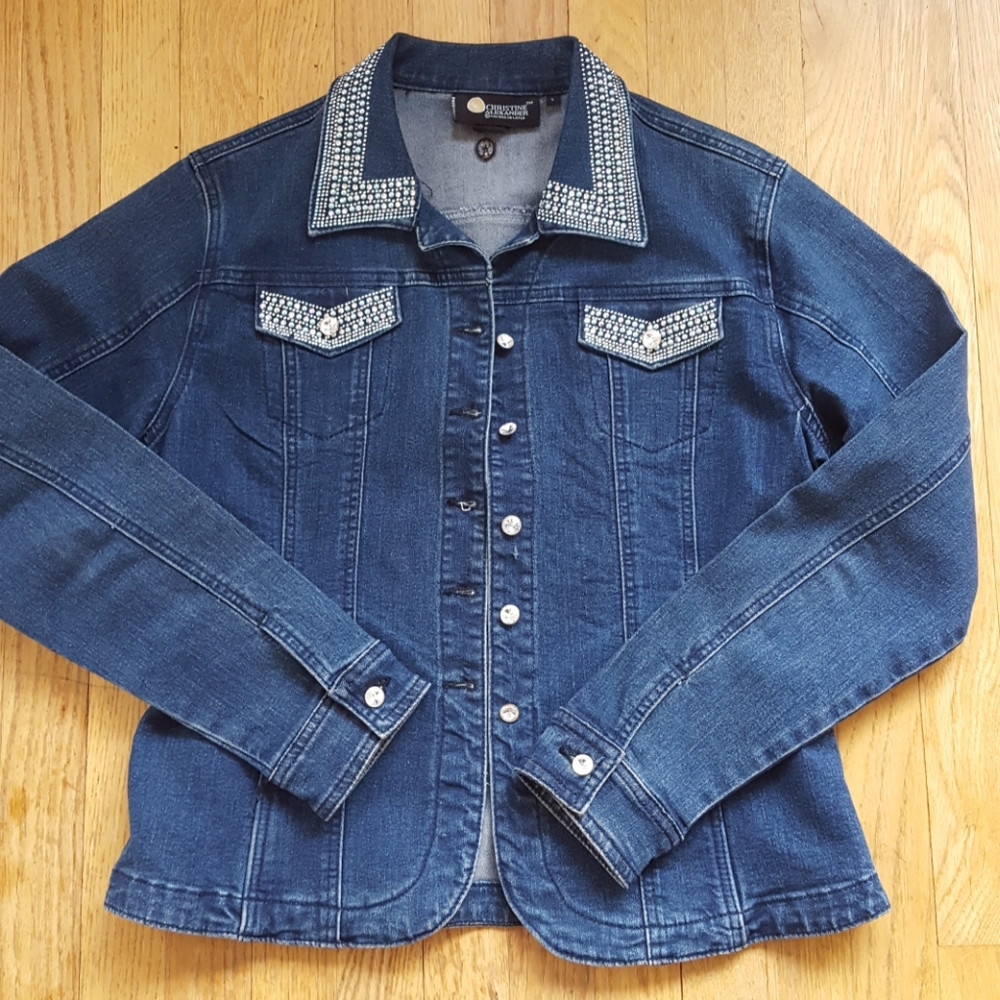 Christine Alexander embellished denim jean jacket L